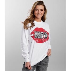 KISS T-Shirt wm sz S Leopard Lips‎ Band white long sleeves The Buckle band shirt